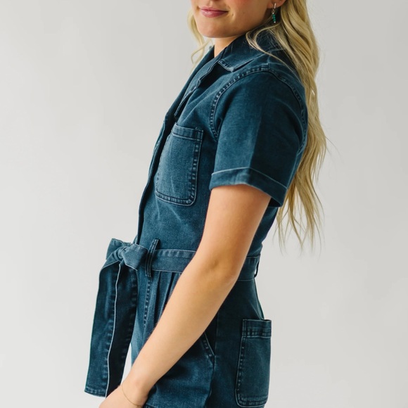The Fleming Tie Denim Jumpsuit in Black - Picture 5 of 8